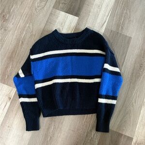 American Eagle Outfitters Blue and Black Crew Neck Sweater
